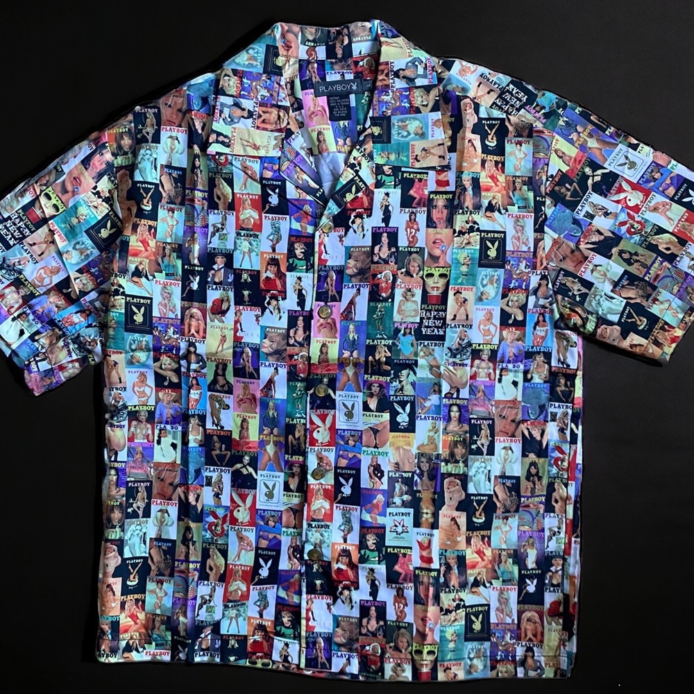 Vintage 1990s 90s Playboy Centerfold Allover Magazine Nude RARE Button Up Shirt